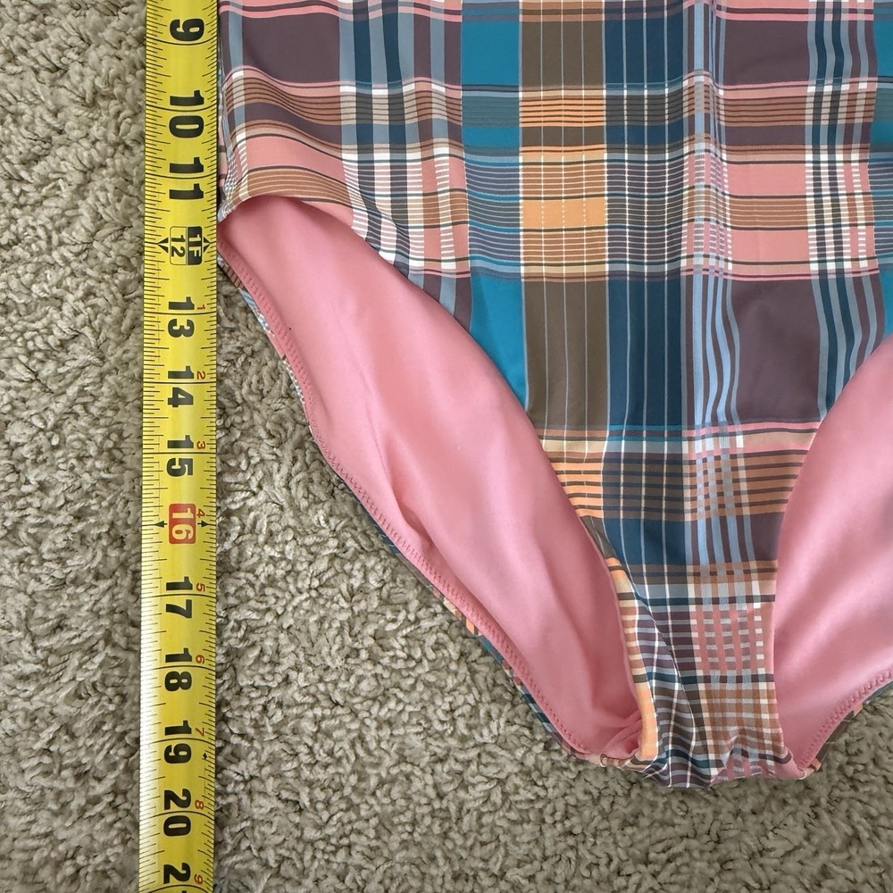 Vineyard Vines Womens Sconset 1 PC SWIMSUIT Medium Plaid Print Mallard Pink - Picture 10 of 11